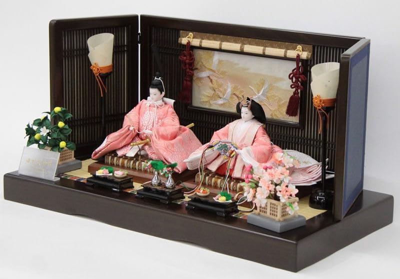 桃の節句 雛人形 古布調 王朝雛飾り 紫彩桜雛(押し花屏風) 親王飾り 左京「